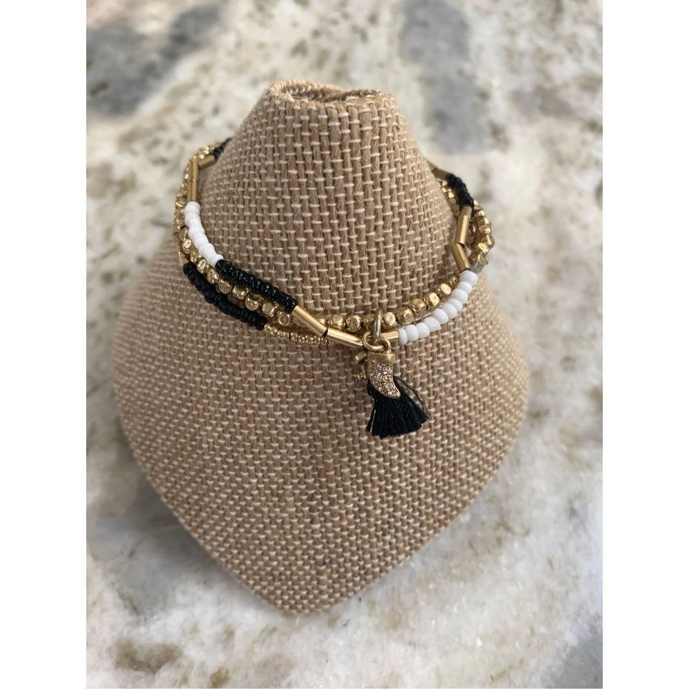 Gold Black White Stretch Bracelet #angel wing #key #stretch bracelet